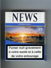 News International 25 white and blue hard box cigarettes