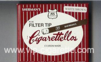 Sherman\'s Cigarettellos Filter Tip White Brown Cigarettes wide flat hard box