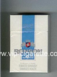 Ronson Lights Special Mild Virginia cigarettes white and blue hard box