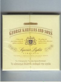 George Karelias And Sons Superior Lights Virginia cigarettes wide flat hard box