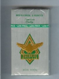 Maverick Specials Menthol Lights Box 100s grey and gold and green cigarettes hard box