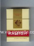 Raleigh Con Filtro cigarettes yellow and red and gold hard box Raleigh Con Filtro cigarettes yellow and red and gold hard box