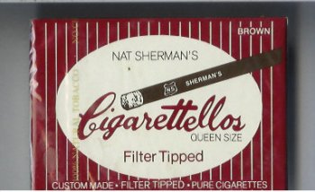 Nat Sherman\'s Cigarettellos Filter Tipped Brown cigarettes wide flat hard box