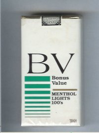 BV Bonus Value Menthol Lights 100s cigarettes USA