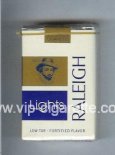 Raleigh Lights cigarettes white and blue and gold soft box