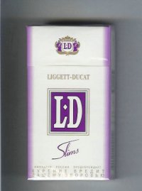 LD Liggett-Ducat Slims 100s white and violet cigarettes hard box