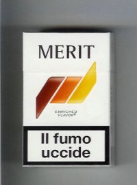 Merit white and brown and orange and yellow cigarettes hard box