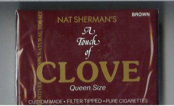 Nat Sherman\'s A Touch of Clove Brown cigarettes wide flat hard box