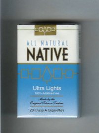 Native All Natural Ultra Lights 100 percent Additive-Free cigarettes soft box