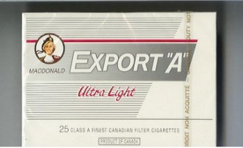 Export \'A\' Macdonald Ultra Light 25s cigarettes white wide flat hard box