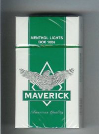 Maverick Menthol Lights Box 100s white and green and grey cigarettes hard box
