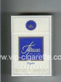 Prima De Luxe Lights white and blue cigarettes hard box