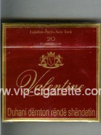 Valentine International 100s cigarettes wide flat hard box