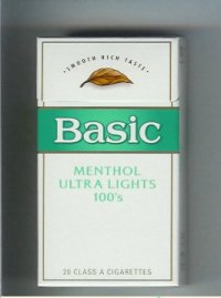 Basic Menthol Ultra Lights 100s cigarettes Smooth Rich Taste hard box