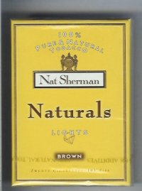 Nat Sherman Naturals Lights Brown 100s yellow cigarettes wide flat hard box