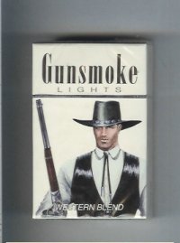 Gunsmoke Western Blend Lights with cowboy white cigarettes hard box