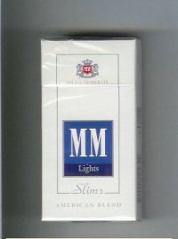 MM Slims Lights American Blend white and blue cigarettes hard box