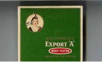 Export \'A\' Macdonald\'s Bout Filtre green cigarettes wide flat hard box