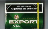 Export Macdonald Plain 25s cigarettes green wide flat hard box