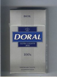 Doral Premium Taste Guaranteed Ultra Lights 100s cigarettes hard box Doral Premium Taste Guaranteed Ultra Lights 100s cigarettes hard box