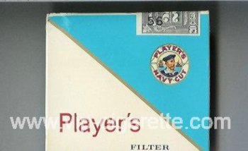 Player\'s Navy Cut Filter cigarettes white and blue wide flat hard box