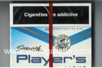 Player's Navy Cut Smooth Light 25 white and blue cigarettes wide flat hard box