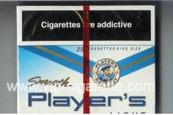 Player\'s Navy Cut Smooth Light 25 white and blue cigarettes wide flat hard box