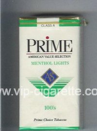 Prime Menthol Lights 100s cigarettes soft box