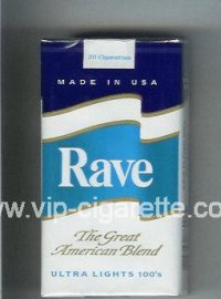 Rave Ultra Lights 100s The Great American Blend cigarettes soft box