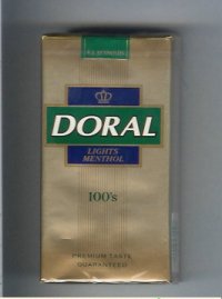 Doral Premium Taste Guaranteed Lights Menthol 100s cigarettes soft box Doral Premium Taste Guaranteed Lights Menthol 100s cigarettes soft box