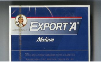 Export \'A\' Macdonald Medium 25s cigarettes blue wide flat hard box