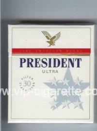 President Ultra Fine American Blend 30 white cigarettes hard box