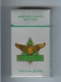 Maverick Menthol Lights Box 100s grey and gold and green cigarettes hard box