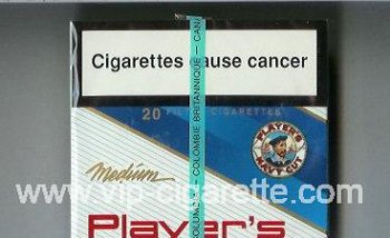 Player\'s Navy Cut Medium cigarettes white and blue wide flat hard box