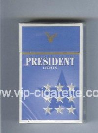 President Lights Fine American Blend blue cigarettes hard box