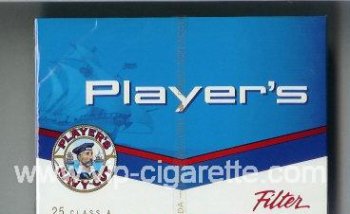 Player\'s Navy Cut Filter 25 cigarettes blue and white wide flat hard box