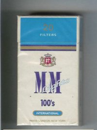 MM Lights 100s International white and bule cigarettes hard box