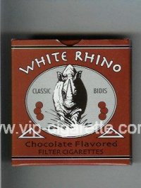 White Rhino Classic Bidis Chocolate Flavored Filter cigarettes wide flat hard box