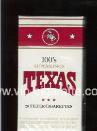 Texas 100s Superkings cigarettes white and red hard box