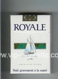 Royale Menthol 12 mg American Blend cigarettes white and green hard box