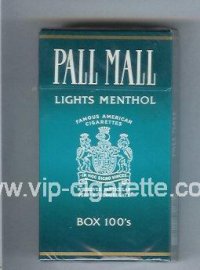 Pall Mall Famous American Cigarettes Lights Menthol Box 100s Dark Green cigarettes hard box