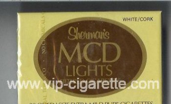 Sherman\'s MCD Lights Filtered White Cork Cigarettes wide flat hard box