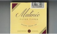 Matinee Filter Tipped Selected Virginia Leaf cigarettes wide flat hard box