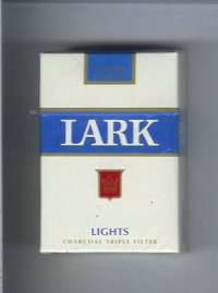 Lark Lights Charcoal Triple Filter white and blue cigarettes hard box