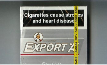 Export \'A\' Macdonald 20 cigarettes Extra Light silver wide flat hard box