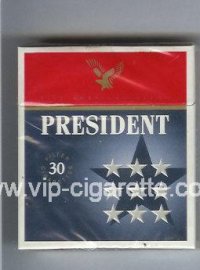 President Fine American Blend 30 blue and grey and red cigarettes hard box