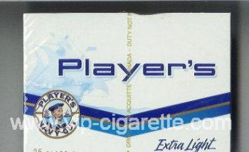 Player\'s Navy Cut Extra Light 25 white and blue cigarettes wide flat hard box