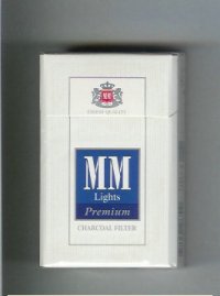 MM Premium Lights Charkoal Filter white and blue cigarettes hard box