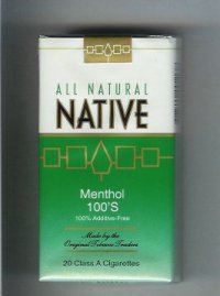 Native All Natural Menthol 100s 100 percent Additive-Free cigarettes soft box