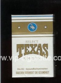 Texas Select Lights cigarettes white and gold hard box